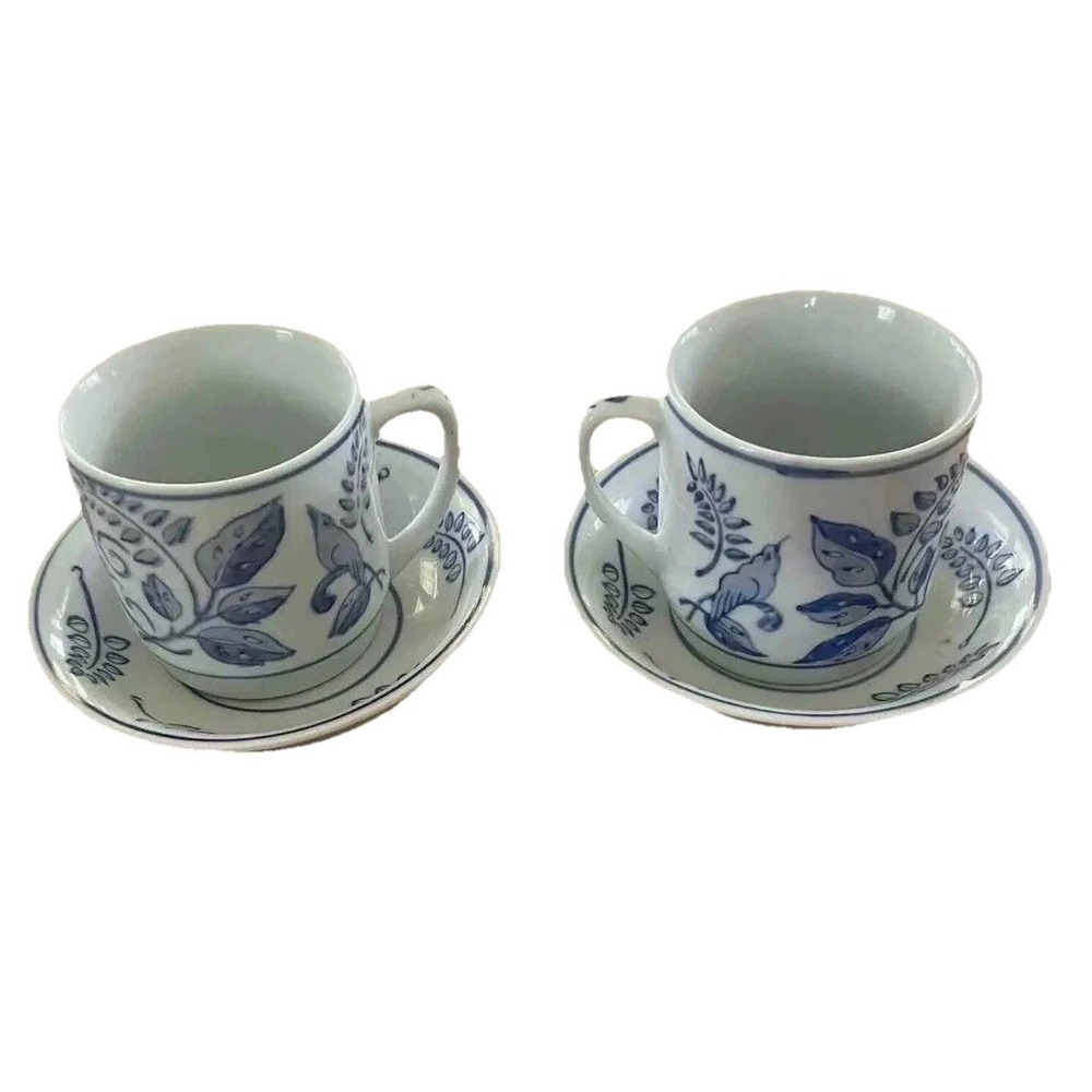 IDG Italy‎ White With Blue Flowers Pattern cups & saucers - Set Of 2